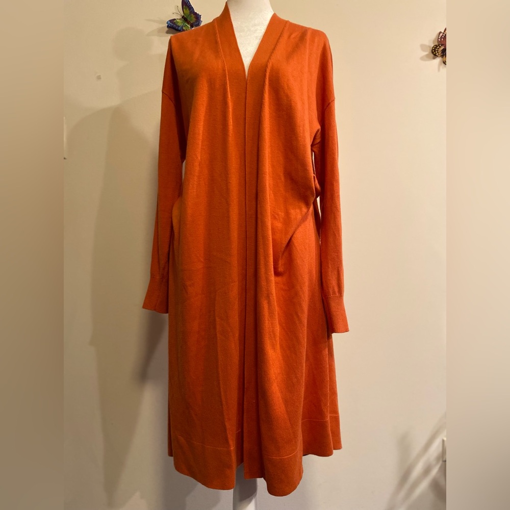 Ann Taylor Orange Long Sleeve Lightweight Open Front Cardigan size Medium